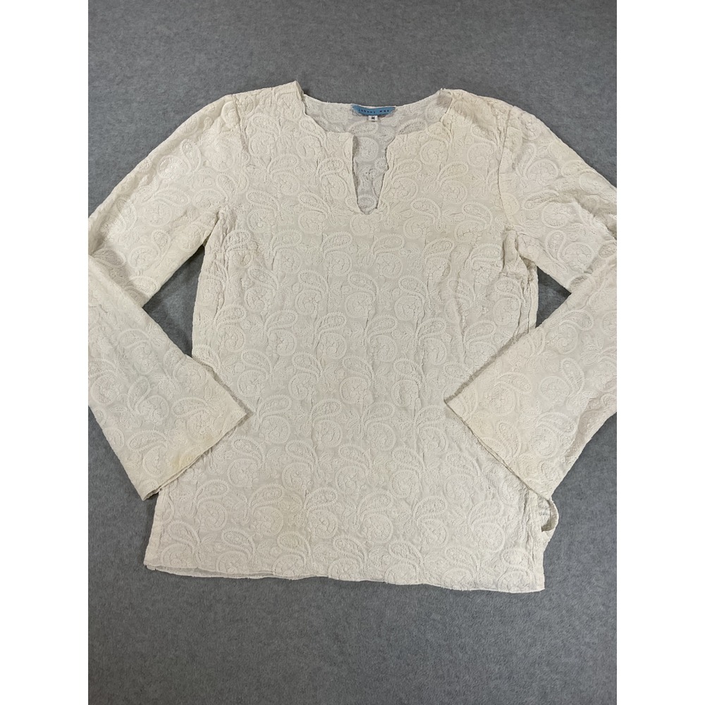 Johnny Was Ivory Silk Blend Paisley Embroidered Split Neck Tunic Top M 2907
